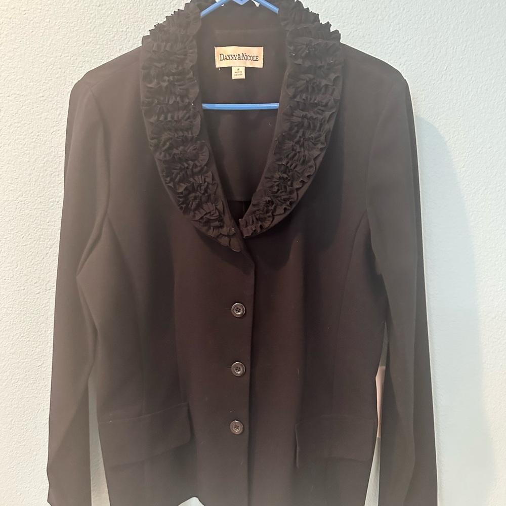 Danny & Nicole Elegant Blue Ruffled Blazer